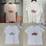 WP6M GAN * GANNI 24 New Design Letter Cat Digital Printing Round Neck Loose Pure Cotton Short-Sleeve