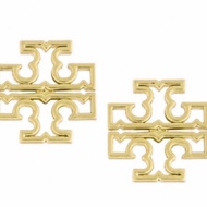 快速出貨！【TORY BURCH】雙T-LOGO鏤空耳環-金色