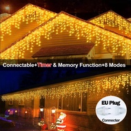 Ready Stock 5M 216 LED Fairy Light 8 Mode Icicle Curtain Light String Outdoor LED Lampu Starlight La