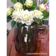 🚓Simple Big Belly Glass Vase Smoky Gray Living Room Floor Flower Bottle Table DecorationinsDecorative Flower Vase Wholes