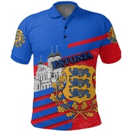 Estonia Flag Polo Shirt For Men 3d Print National Emblem T-shirt Tops Summer Casual Street Lapel Sho