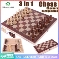 [Fast Delivery] Wooden Chess Board 3 in 1 Chess Board Wood Chess Set Chess Board Game Foldable International Chess Set for Travel Family Activities