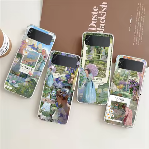 Claude Monet Art Phone Case For Samsung Galaxy Z Flip 3 4 5 Hard Folding Clear PC Bumper For Samsung