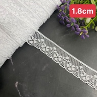 Elastic lace trim, bright white, size 1.2 cm to 3 cm (5 meter cord)