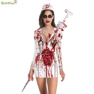 Shugo Chara Women Halloween Nurse Costumes Long Sleeve Crew Neck Scary Nurse Anime Cosplay Dress For