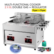 Fryer 2 x 8L With Regulator Set Double Gas Multi Functional Cooker Gas Ventilation Deep Fryer Cooker
