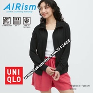 jaket wanita uniqlo airism hoodie uv protection mesh 426968 black - m