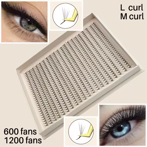 600/1200 Fans Premade Volume Fan Mega Tray L M Curl Matte Ultra Dark Pointy Base Promade Fans Eyelas