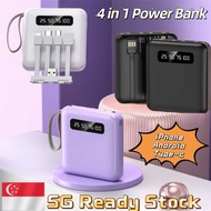 【SG Ready Stock】Mini Power Bank 20000mAh Portable Power Bank  4 in 1  Power Bank Fast Charging Detachcable Cables