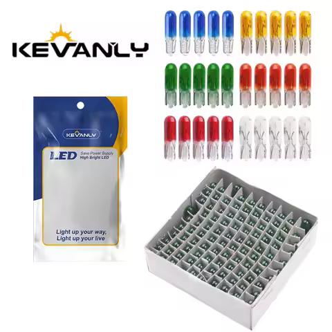 100pcs Car Gauge Light T5 Halogen Panel Bulb 12V 1.2W W1.2W Clear Red Blue Yellow Glass Instrument L