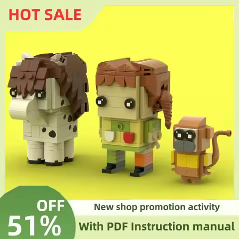 New Popular Pippi Longstocking Cartoon Character Square Head Figures Set Model Diy Creative Ideas Ki