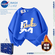 เสื้อฮู้ดผ้าขนแกะ NASA สำหรับเด็กชายและเด็กหญิง สีแดง เสื้อผ้าเด็กวัยกลางคนและโต ฤดูใบไม้ร่วง/ฤดูหนา