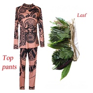 Moana 2 Maui Costume Cosplay Costume For Adult Men Hook กระโปรงใบไม้ เสื้อยืดเครื่องแต่งกายคอสเพลย์ช