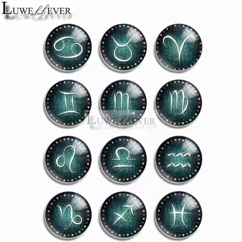 10mm 14mm 16mm 12mm 20mm 25mm 393 12pcs/lot Zodiac Mix Round Glass Cabochons Jewelry Findings 18mm S