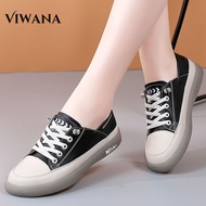 VIWANA รองเท้าแบนผู้หญิงของแท้หนังรองเท้าผ้าใบสีดำสำหรับผู้หญิง Comfort Soft Sole Casual Slip On รอง