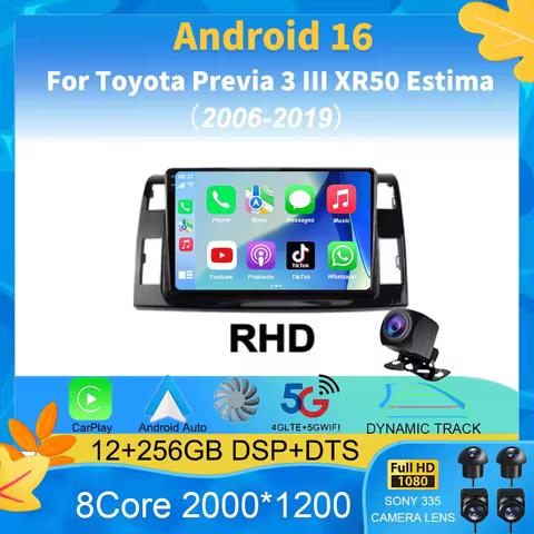 Android 16 For Toyota Previa 3 III XR50 Estima 2006 - 2019 Multimedia Blu-ray QLED Screen Navigation