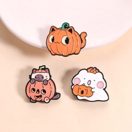Kawaii Spooky Pumpkin Cat Enamel Brooch Goth Halloween Themed Lapel Pin for Backpack Outfit Accessor