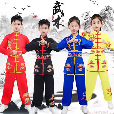 2025 chinese children traditional tai chi wushu kung fu martial arts set vintage performance suit dr