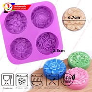 Indomada Cetakan Silikon Sabun Puding Jelly Kue Bulat Besar 4 Bentuk Bunga 6.7 x 6.7 x 2.5 cm Coklat