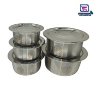 Laser Printed Pot Classic 5pcs Stainless Steel Mirror Finishing Food Serving Pot With Lid Biryani Po