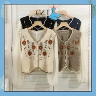 Long-sleeved wool shirt embroidered with cute floral patterns - AT41