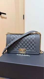 Chanel Boy Bag 25cm 灰色荔枝紋