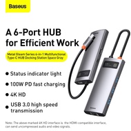 Baseus HUB 6in1 อะแดปเตอร์ Type-C HUB One Baseus Metal Glimmer Series Multi-Function Type-C HUB