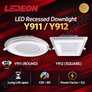LEDEON (SIRIM) Y911 / Y912 LED Downlight Round/Square Glass 12W / 18W Daylight (6500K) / Coolwhite (