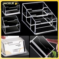 JACOLR 1Pcs Business Card Box,  Transparent 1/2/3 Grids Bussiness Card Holder, Acrylic Plastic Schoo