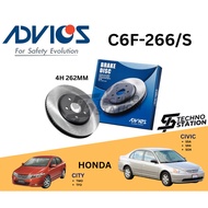 ADVICS Heavy Duty C6F-266 FRONT Brake Disc Rotor Honda City TMO TFO Civic S5A SR4 SO4 (2PCS)