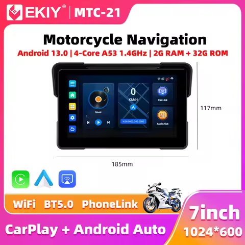 EKIY 7.0" Wireless CarPlay Moto Android Auto Android 13.0 Portable Digital Motorcycle Dashboard GPS 