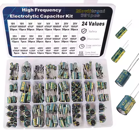 391pcs High Frequency Aluminium Electrolytic Capacitor Kit 10v 16v 25v 35v 50v 400v 10uf 100uf 470uf