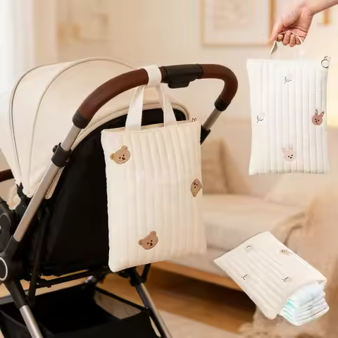 Cotton Baby Diaper Bag Nappy Pouch Travel Stroller Storage Bags South Korea's Ins Cute Bear Embroide