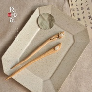 WHX-Bunny Hairpin Handmade Hairpin Chinese Style Hairpin New Chinese Hairpin Peach Wood Hairpin Coil