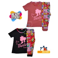 T-Shirt Barbiee &amp; Hello Kitty Set (Baju + Seluar) Lengan Pendek Kanak-kanak Perempuan 1-12 Tahun
