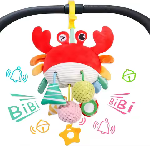 Car Seat Stroller Toys for Babies 0-6 Months Crab Baby Infant Newborn Stroller Toys with Beep Mirror