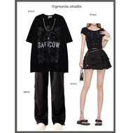 GREYCIE couple outfit Set T-shirt wide leg pants khaki crop top black flared skirt S73 S0A13 S49Q1 S