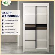 3 FT Sliding Wardrobe / 3 Kaki Almari Baju Sliding Door 2 Sliding Doors - 3ft x 6ft