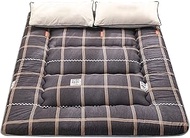 Safety Certification Checkered Japanese Floor Futon Mattress,Thicken Tatami Mat Sleeping Pad Foldable Bed Roll Up Mattress Floor Lounger Bed Comes with 1 Pair of Fiber Pillows,Twin Size