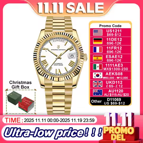 PAGANI DESIGN 2025 New Gold White Luxury Automatic Watch Men Sapphire Glass Date Week Mechanical Wri