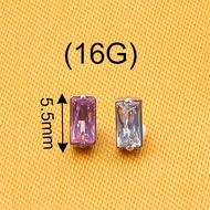 ASTM F136 Titanium prong setting Rectangular Zircon threaded Ends piercing Jewelry titanium piercing