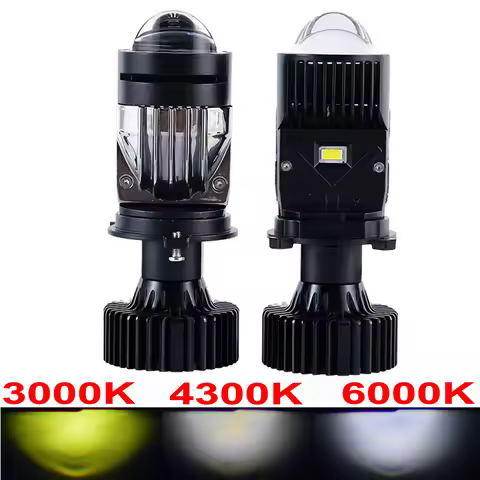 H4 LED Projector 3000K+4300K+6000K Headlight Bulbs Bi LED Lens Mini Projector Laser Y3S Triple Color
