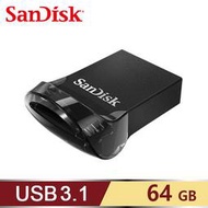 【全新公司貨 發票保固】Sandisk 黑豆碟 CZ430 64G USB3.0 隨身碟 Ultra Fit 64GB