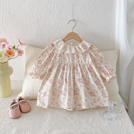 20262025Autumn New Style Girls Dress Children Lace Collar Floral Baby Girl 1-8 Years Old Spring Autu