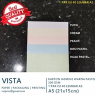 Promo / Terbaru Kertas Karton Jasmine Warna Putih & Pastel, A5, 1 Pak Isi 40 Lembar A5 Non Cod