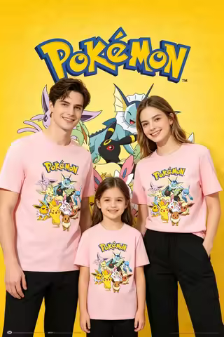 2026 Summer Pokemon Eevee Evolution Family Tees, Cotton Casual Breathable Tops, Parent-Child Shirts 