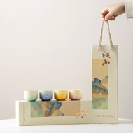 Creative Drawing Gold Gradient Thousand Miles Rivers Tea Cup Four Cup Master Cup River Mountain Rive