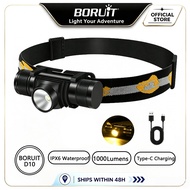 BORUiT D10 Yellow Headlamp Waterproof Type-C Rechargeable Camping Fishing Lantern (no battery)
