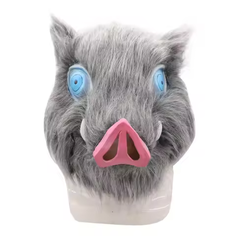 Inosuke Hashibira Mask Helmet Demon Slayer Kimetsu No Yaiba Cosplay Hood Hair Pig Mask Headwear Hall
