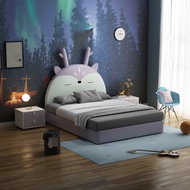 花漫屋 儿童床女孩北欧公主床男孩皮艺床青少年成长陪伴卡通床创意小鹿 裸床（不含床垫） 内部尺寸 长190宽120cm无储物